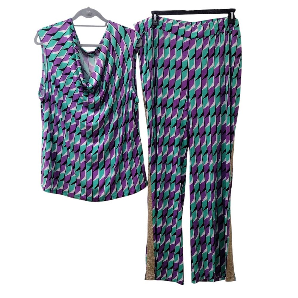 Women’s Purple & Teal Geometric Jumpsuit Pants Set